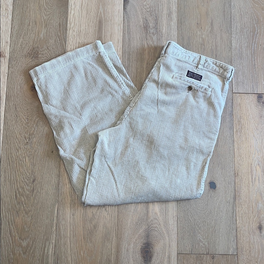 Abercrombie & Fitch Corduroy Pants Mens 38 x 30 Brown Wide Leg Pleated Front